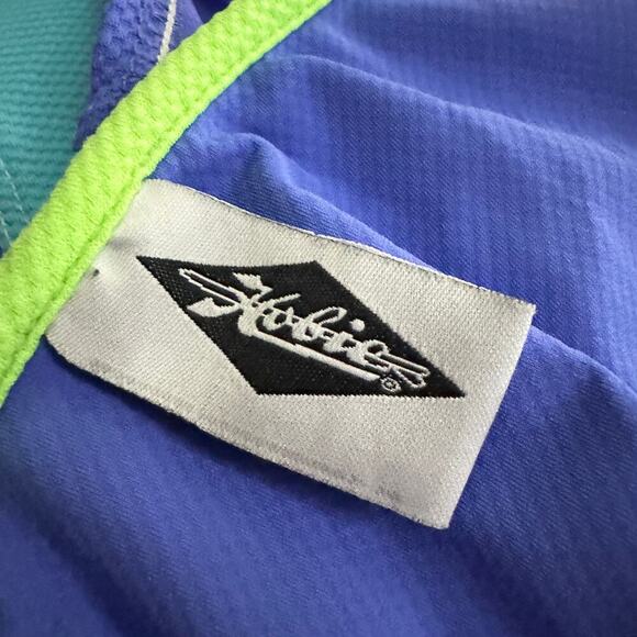 Vintage 90s Hobie Neon Green Blue Striped Full High Waist V Cut Bikini Set - Picture 10 of 10